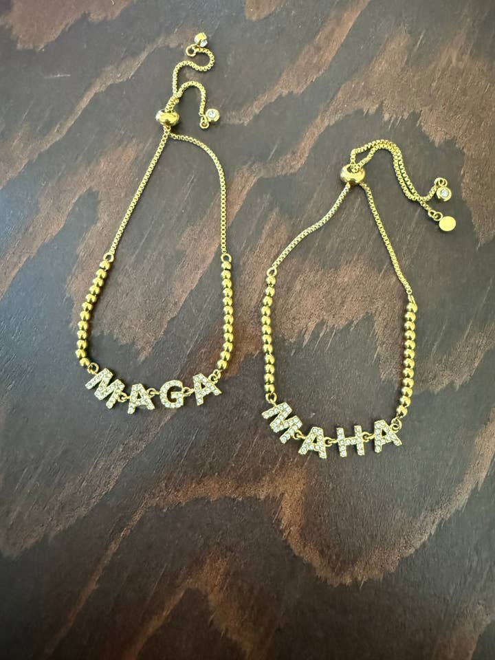 MAGA and MAHA Bling Bracelets for wholesale by The Right Side Jewelry