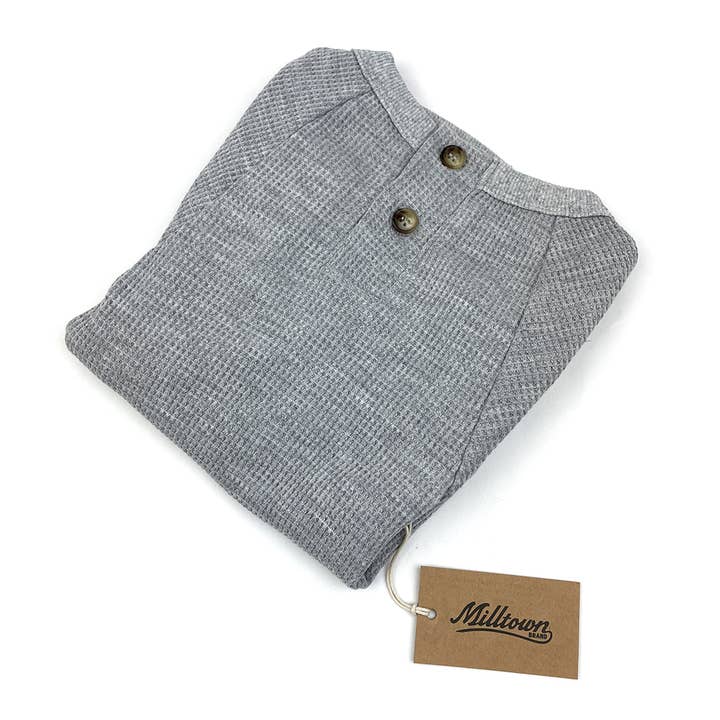 Milltown Brand - Wholesale Pet Shirt - Dog - Dog Waffle Henley T-shirt - Lazy Grey