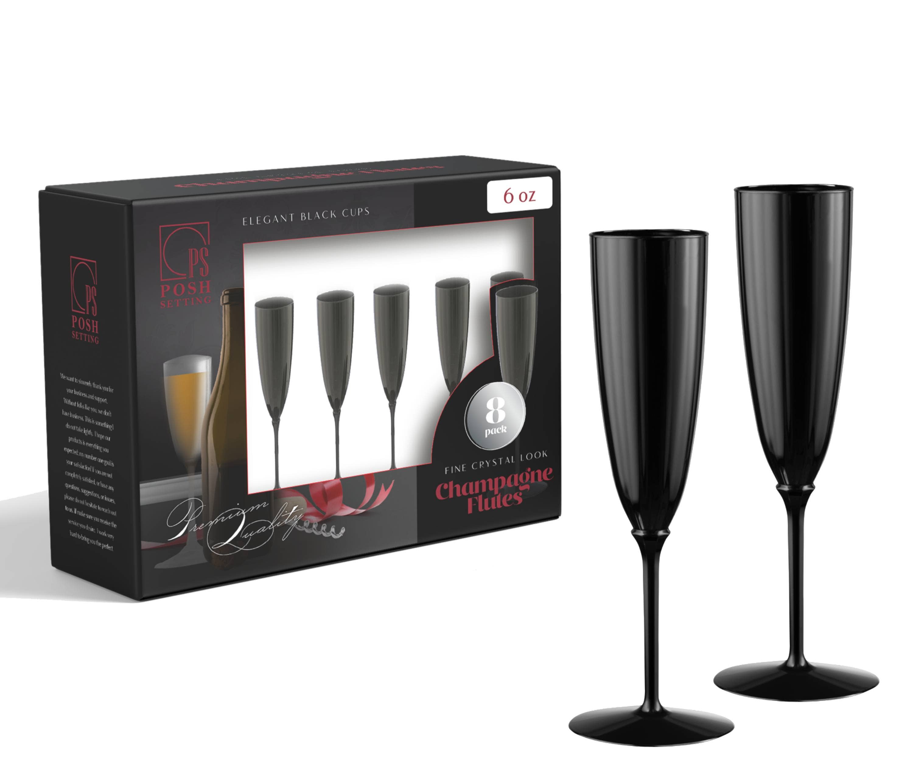 Posh Setting - Wholesale Champagne Flute - 6 Oz 1-Piece Black Plastic Champagne Flutes - 8 Pack0