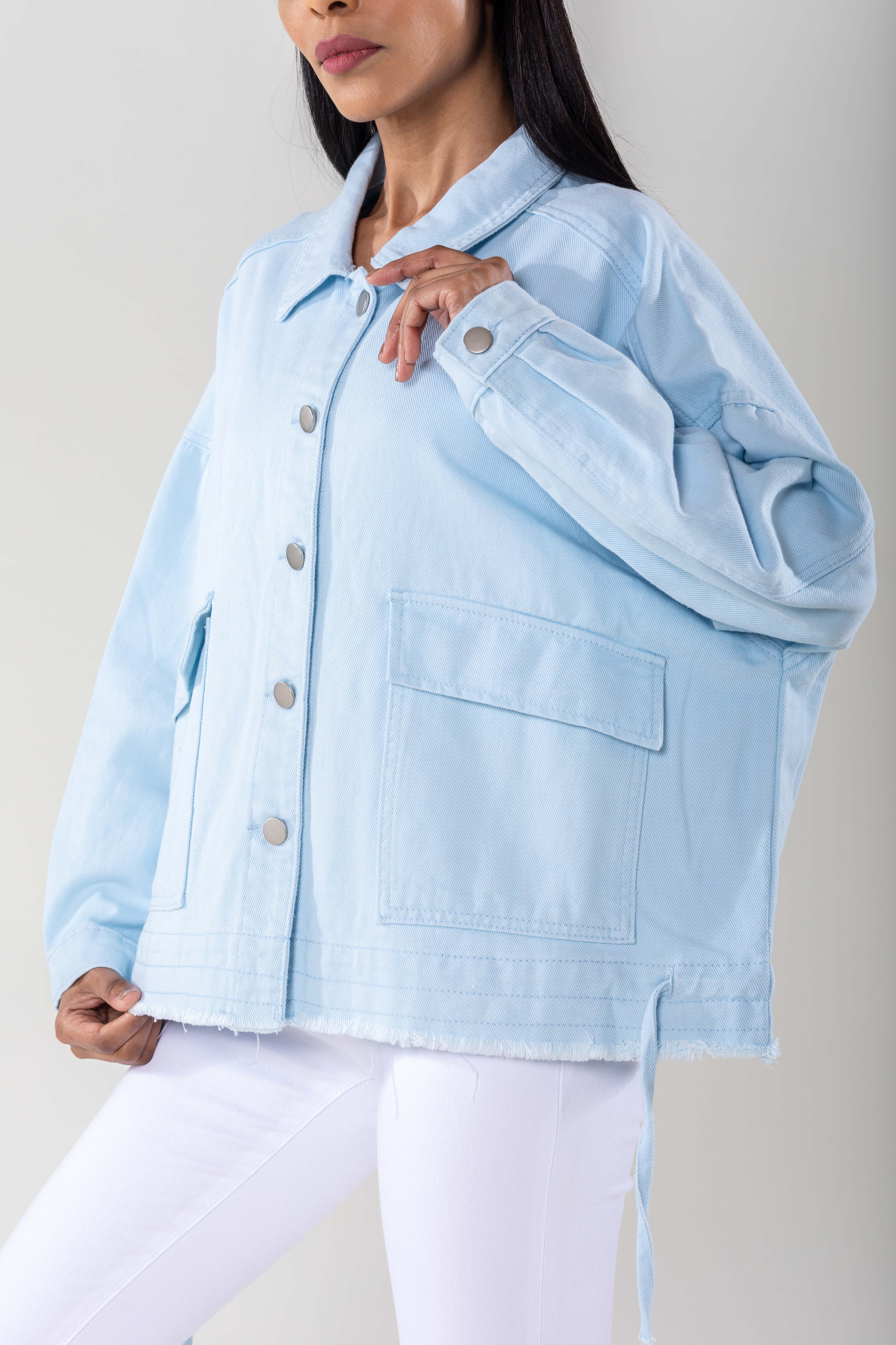 Nina Carter – Casaco de ganga - Mulher por atacado – Casaco de ganga oversized Nina Carter bolsos grandes S56221