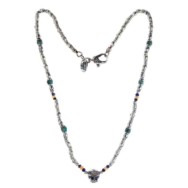 Collier en argent avec tête de lion et perles pour la vente par ElfCraft