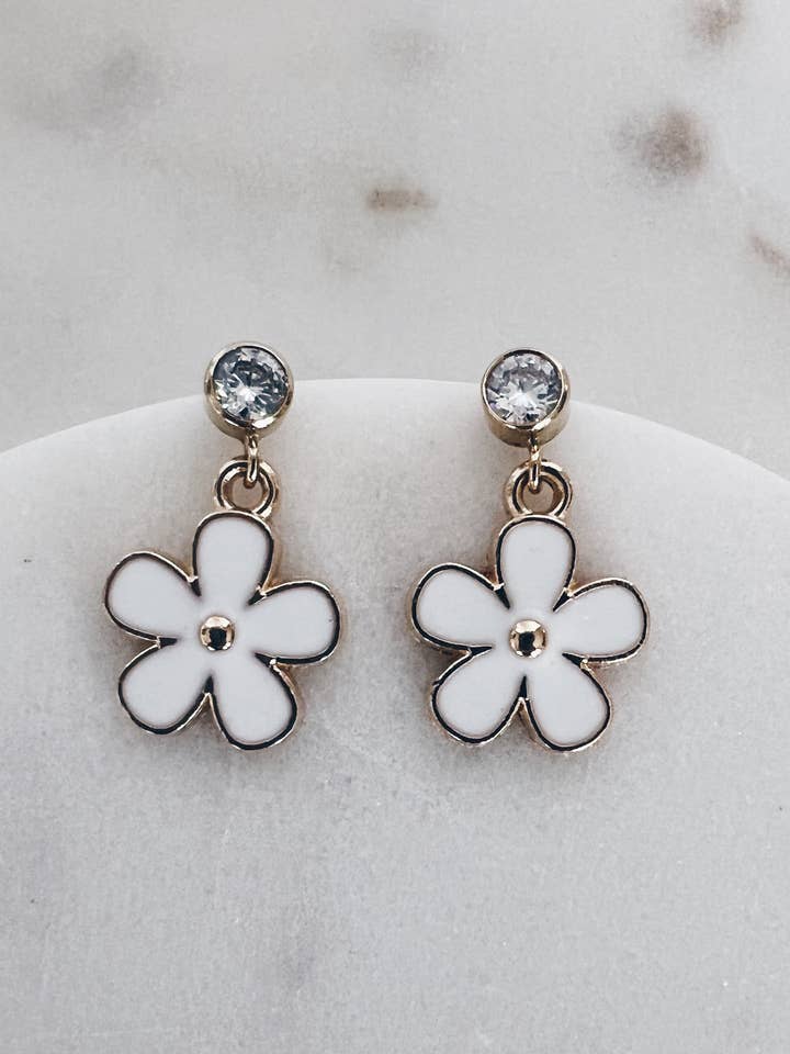 Enamel Daisy & CZ Earrings + More Colors for wholesale by Mac and Ry Jewelry