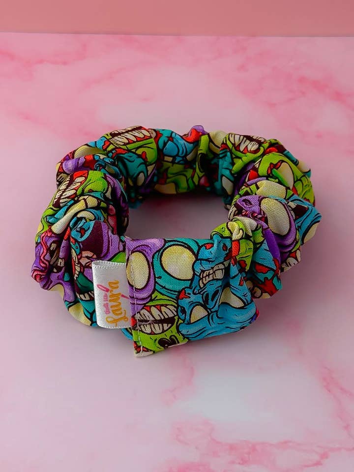 Living Dead - Zombie print wide scrunchie for wholesale by ThatsSewLauraUk