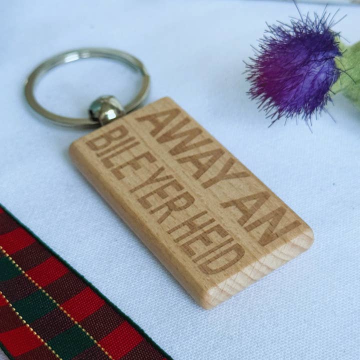 Wooden keyring - away an' bile yer heid for wholesale by Craftypups