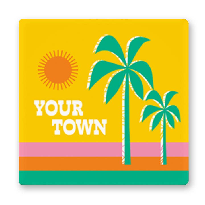 Personalized City Metal Magnet - Beach Time Palm Trees View for wholesale by Rock Scissor Paper