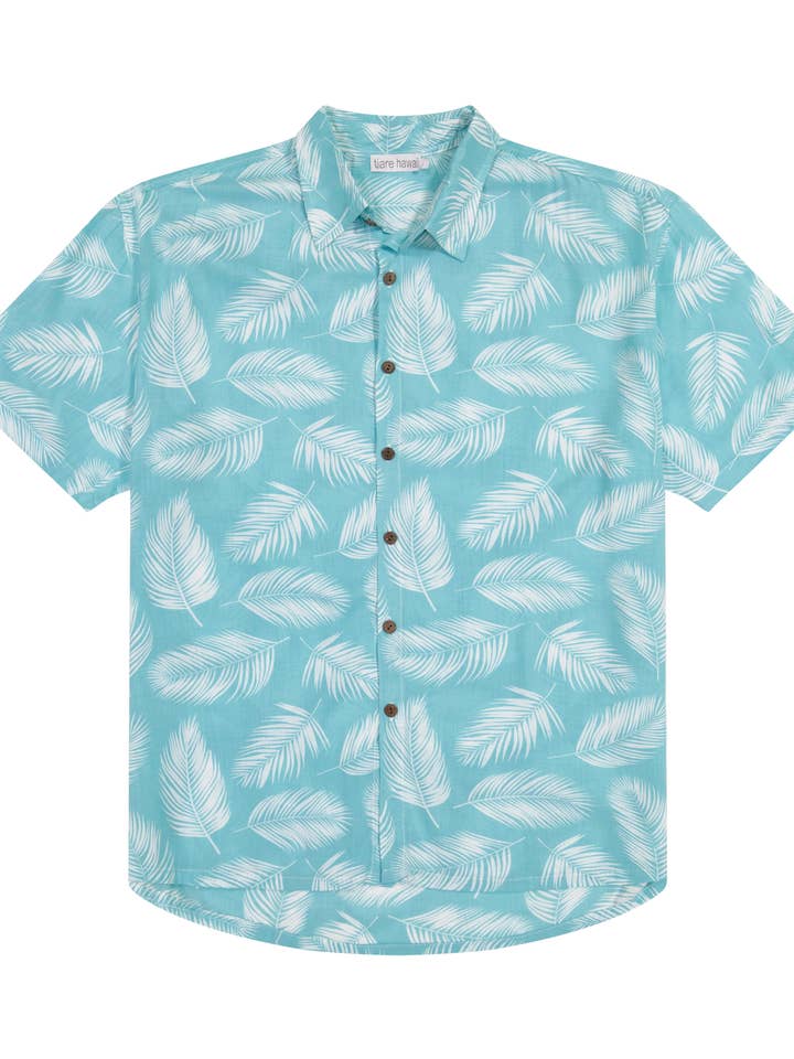 Palm Dusty Blue Aloha Shirt for wholesale on Faire4