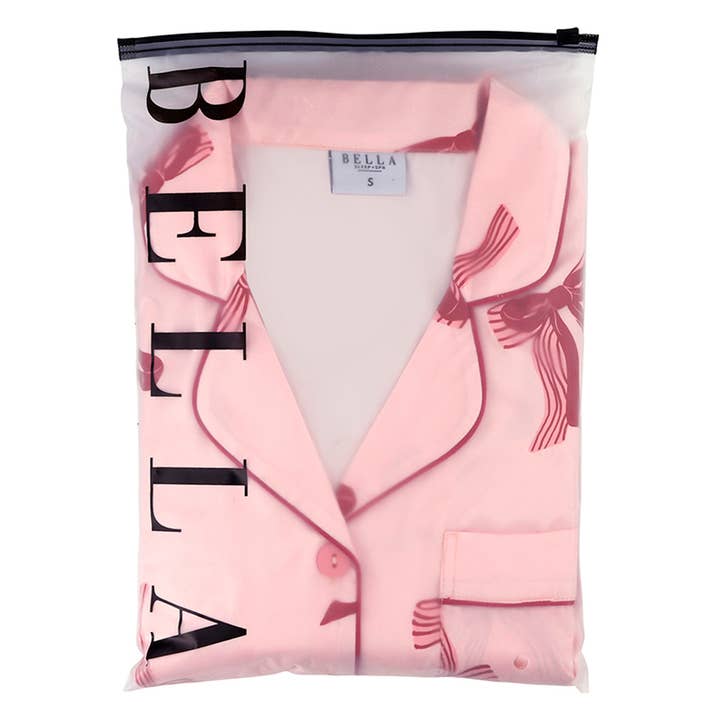 Bella Sleep + Spa - Wholesale Sleepwear Set - Women's - Ruffle PJ Set With Velvet Tie - Blush + Striped Bows3