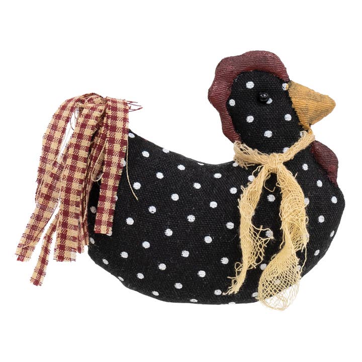 Stuffed Mini Polka Dotted Black Chicken Sitter for wholesale by The Hearthside Collection