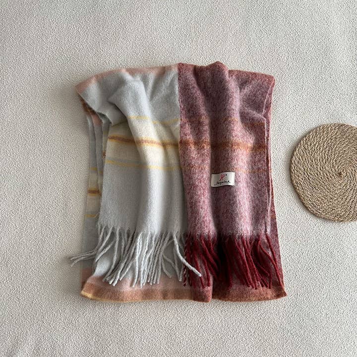 ACCITY - Wholesale Scarf - Women's - Blue Plaid Faux Cashmere Scarf – Winter Warm_CWASC23373