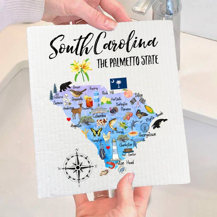 Avery Lane Gifts - Wholesale Dishcloth - South Carolina State Map Souvenir SWEDISH DISH CLOTH0