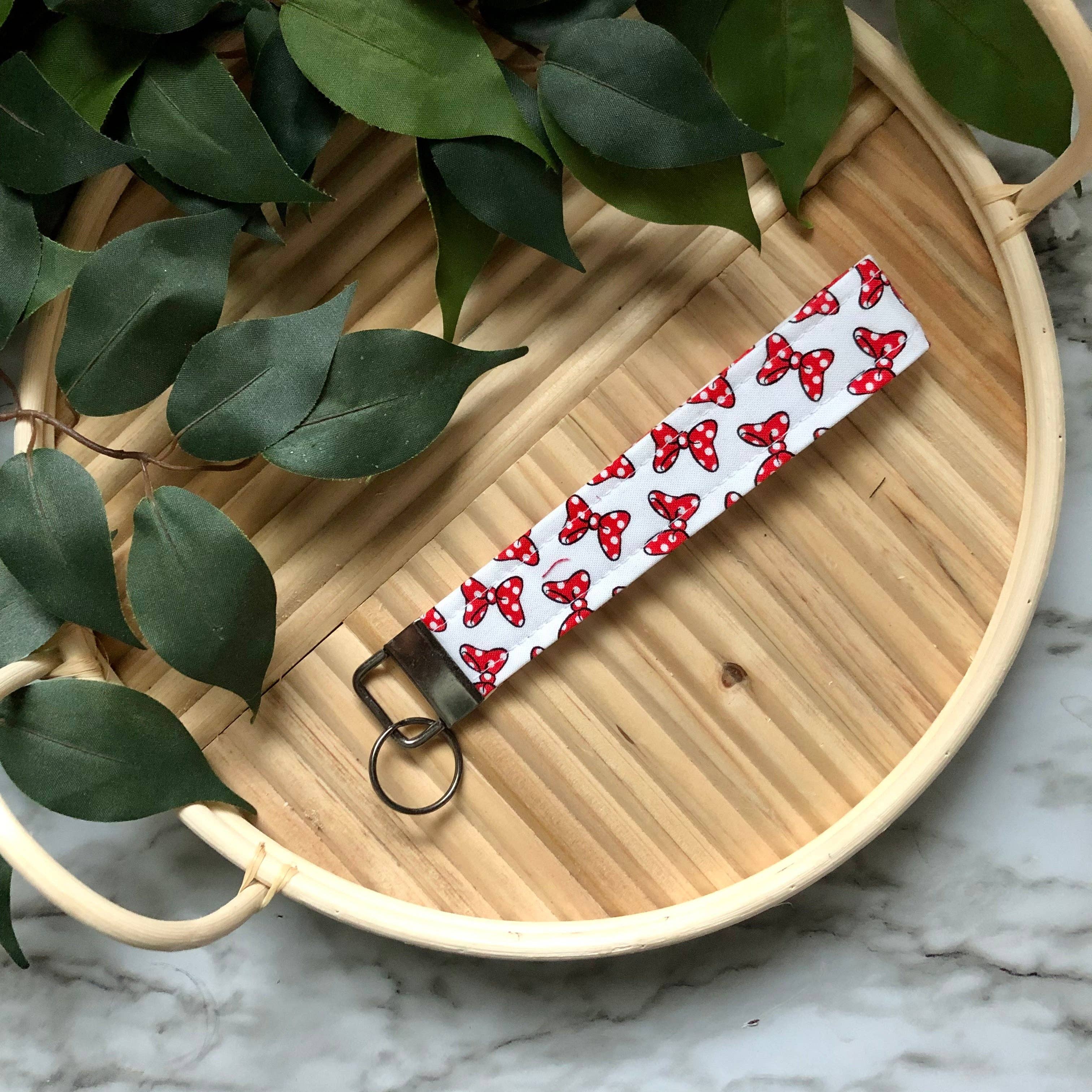 MDStickerShop - Wholesale Keychain - Women's - MM Bow Print Fabric Wristlet Keychain, Key Fob