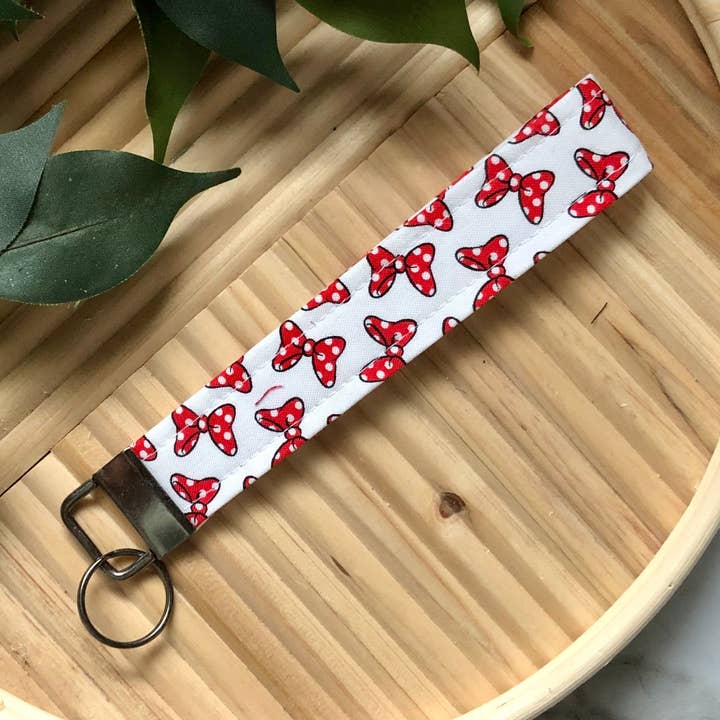 MDStickerShop - Wholesale Keychain - Women's - MM Bow Print Fabric Wristlet Keychain, Key Fob0