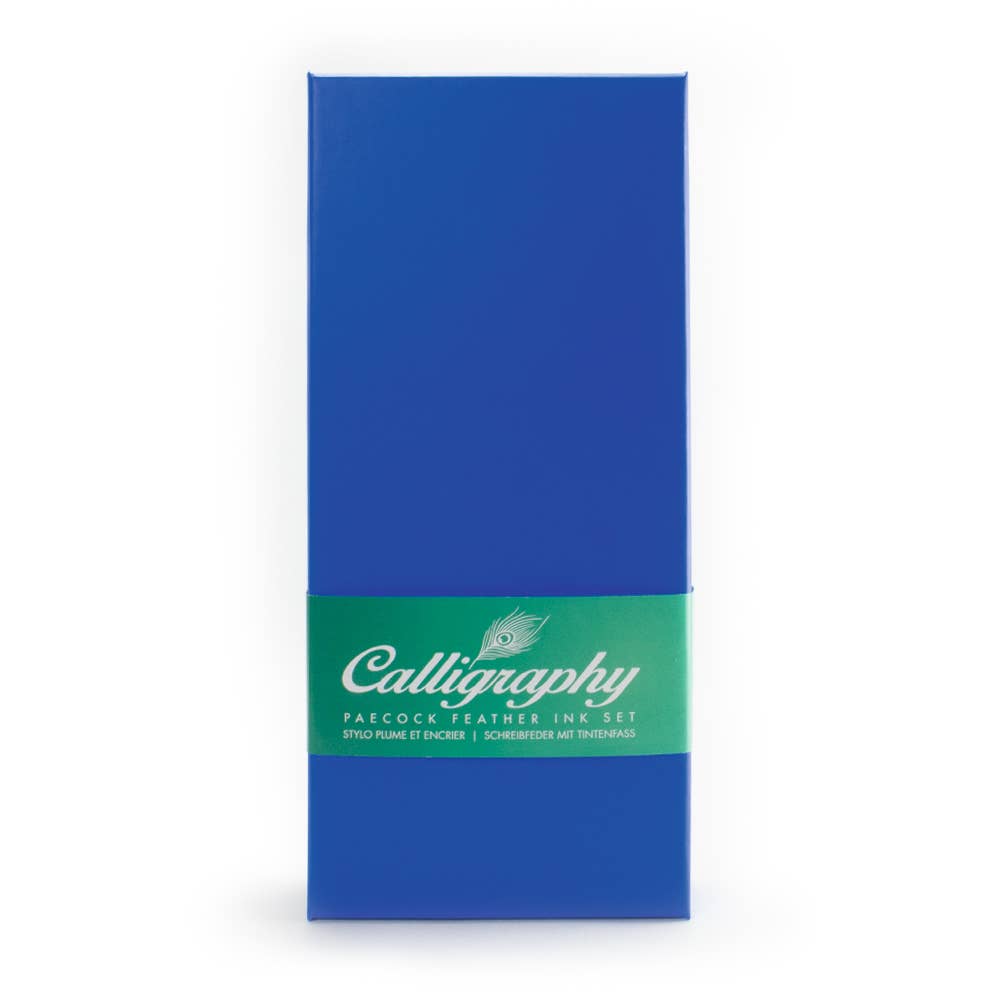 MUSEUM WEBSHOP - Venta al por mayor Bolígrafo - Set de caligrafía con pluma de pluma de pavo real y 5 plumillas, en caja azul1