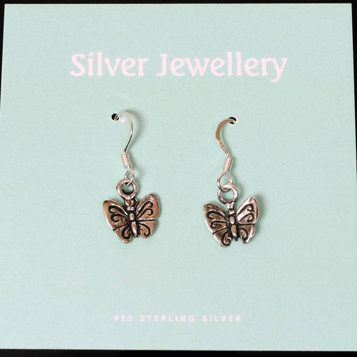 Øreringe i sterlingsølv med sommerfuglevedhæng for engroshandel hos Western Counties Wholesale