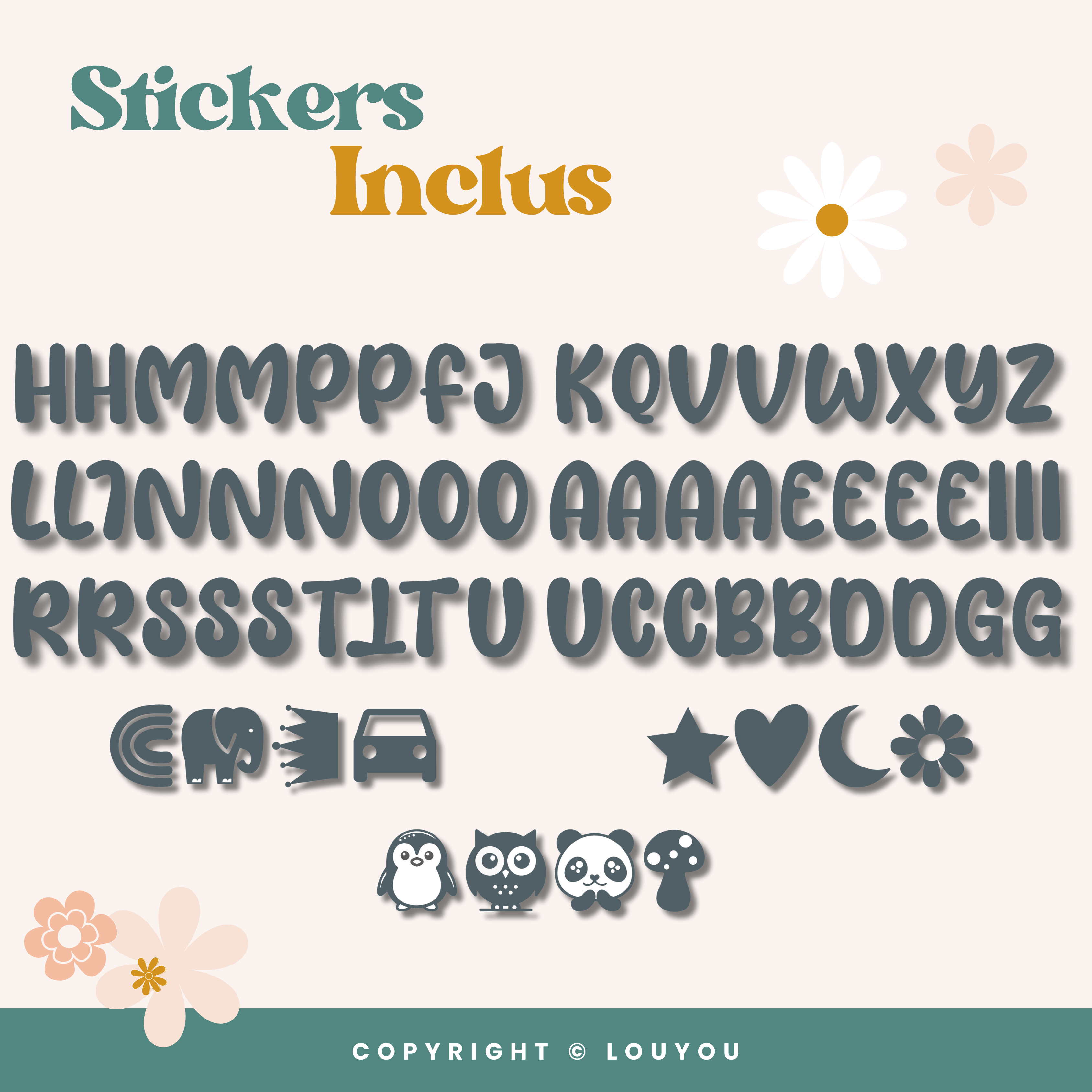 LouYou - Wholesale Christmas Decoration - Kids & Baby - 5 Beech Wood Cubes (5cm x 5cm) + 66 Gray Stickers2