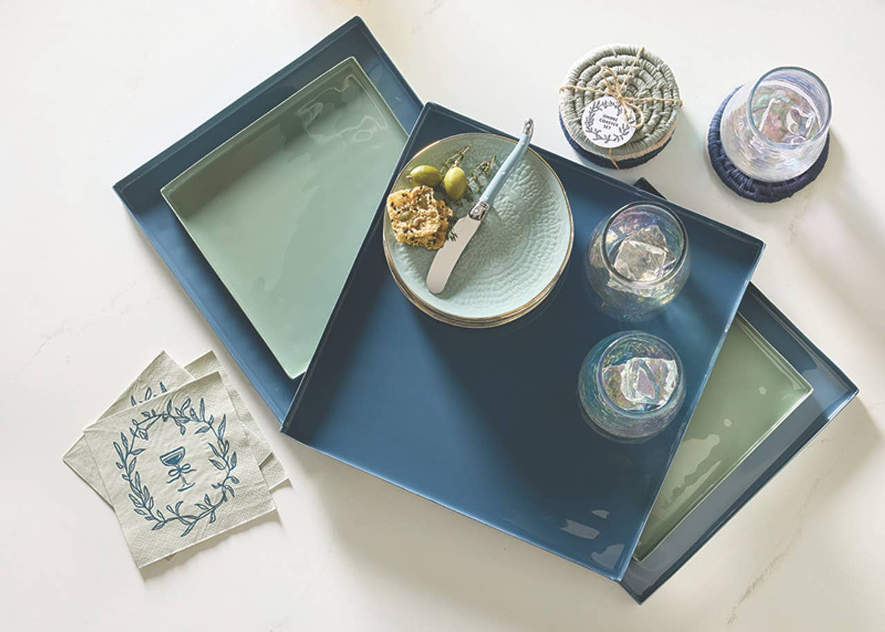 Santa Barbara Design Studio by Creative Brands - Wholesale Decorative Tray - Nested Blue Enamel Blue Square Trays - Set of 37