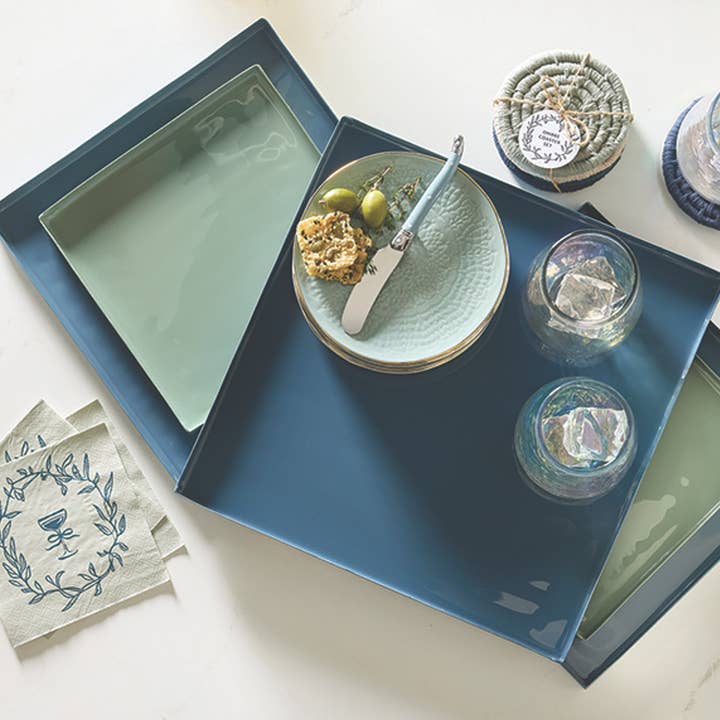 Santa Barbara Design Studio by Creative Brands - Wholesale Decorative Tray - Nested Blue Enamel Blue Square Trays - Set of 37