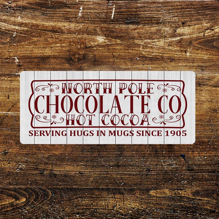 North Pole Hot Chocolate Christmas Metal Sign for wholesale by The British Metal Signs Company