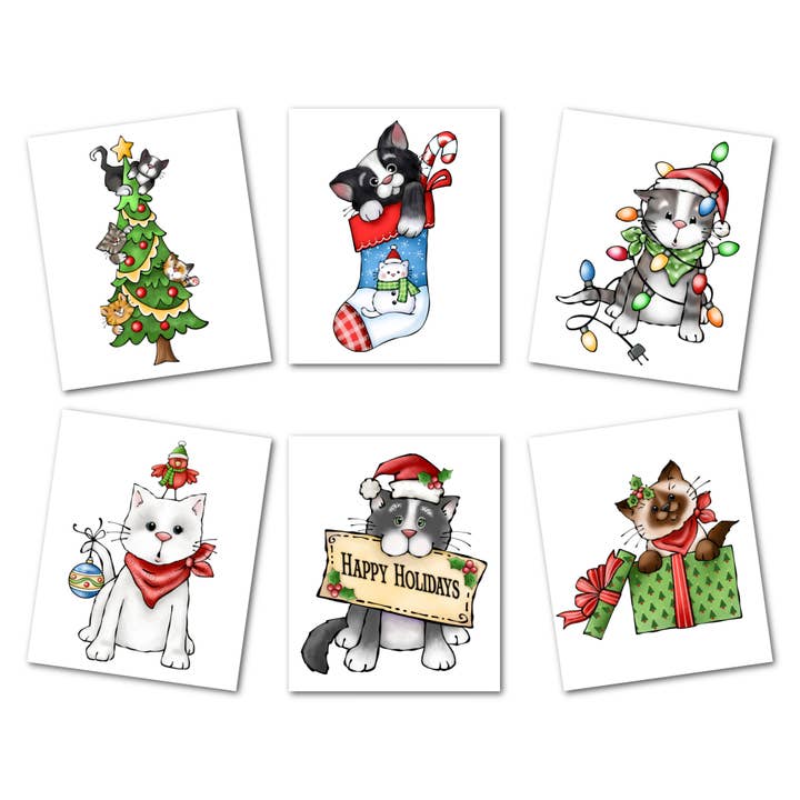 Christmas Cats Hand Drawn Holiday Greeting Card for wholesale by Simply Crafty