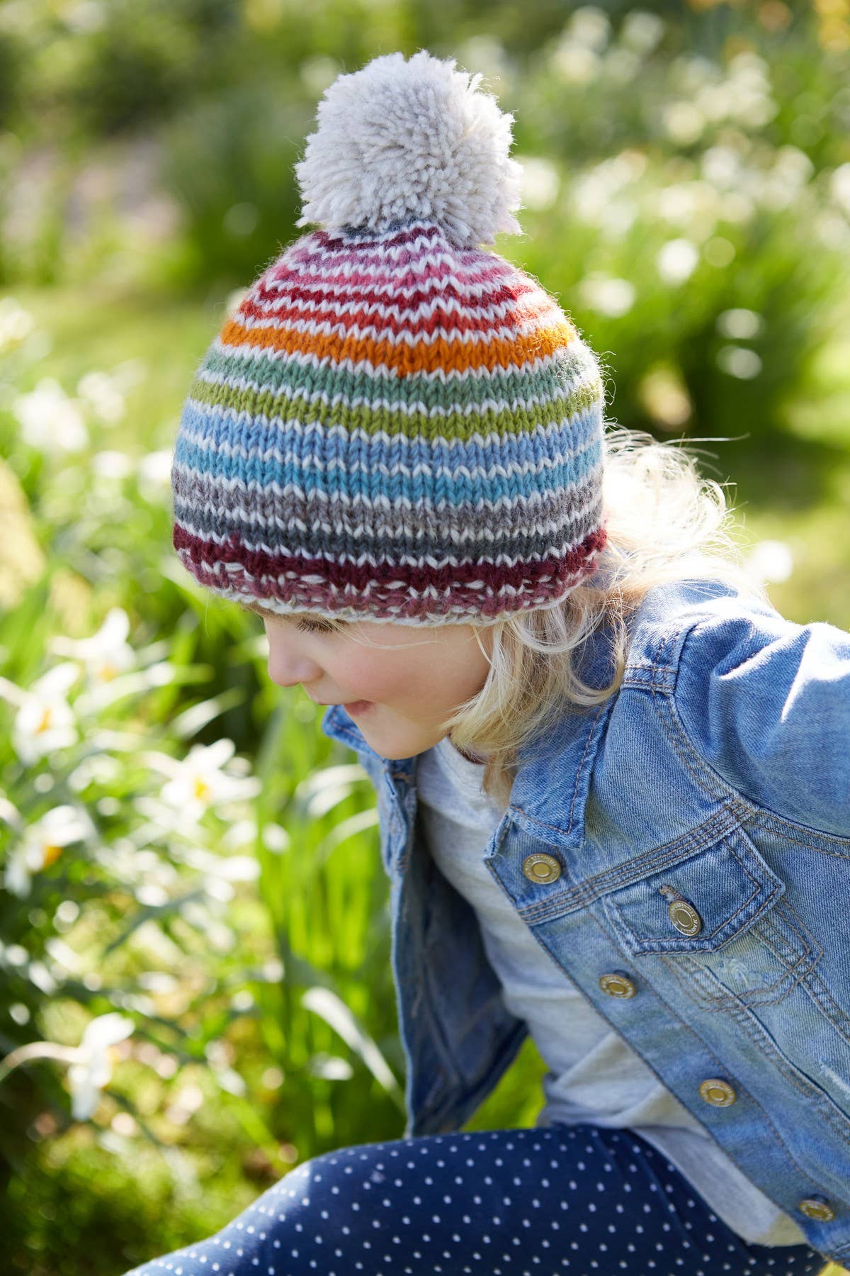 One Colour Kids Hoxton Colourful Stripe Knitted Wool Bobble Beanie Hat for wholesale on Faire3