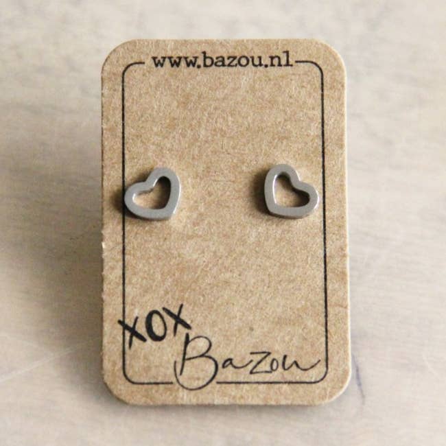 Stainless Steel Ear Studs Open Heart - Silver for wholesale by Bazou