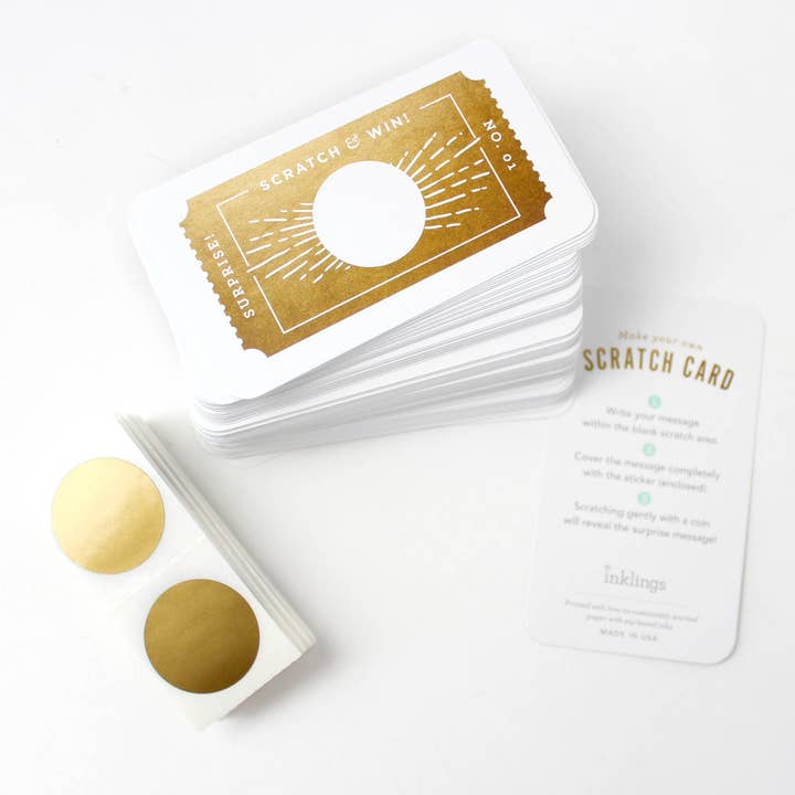 Inklings Paperie - Venta al por mayor Conjunto de papelería y tarjetas - 100 tarjetas rasca y gana para clientes - Golden Ticket5