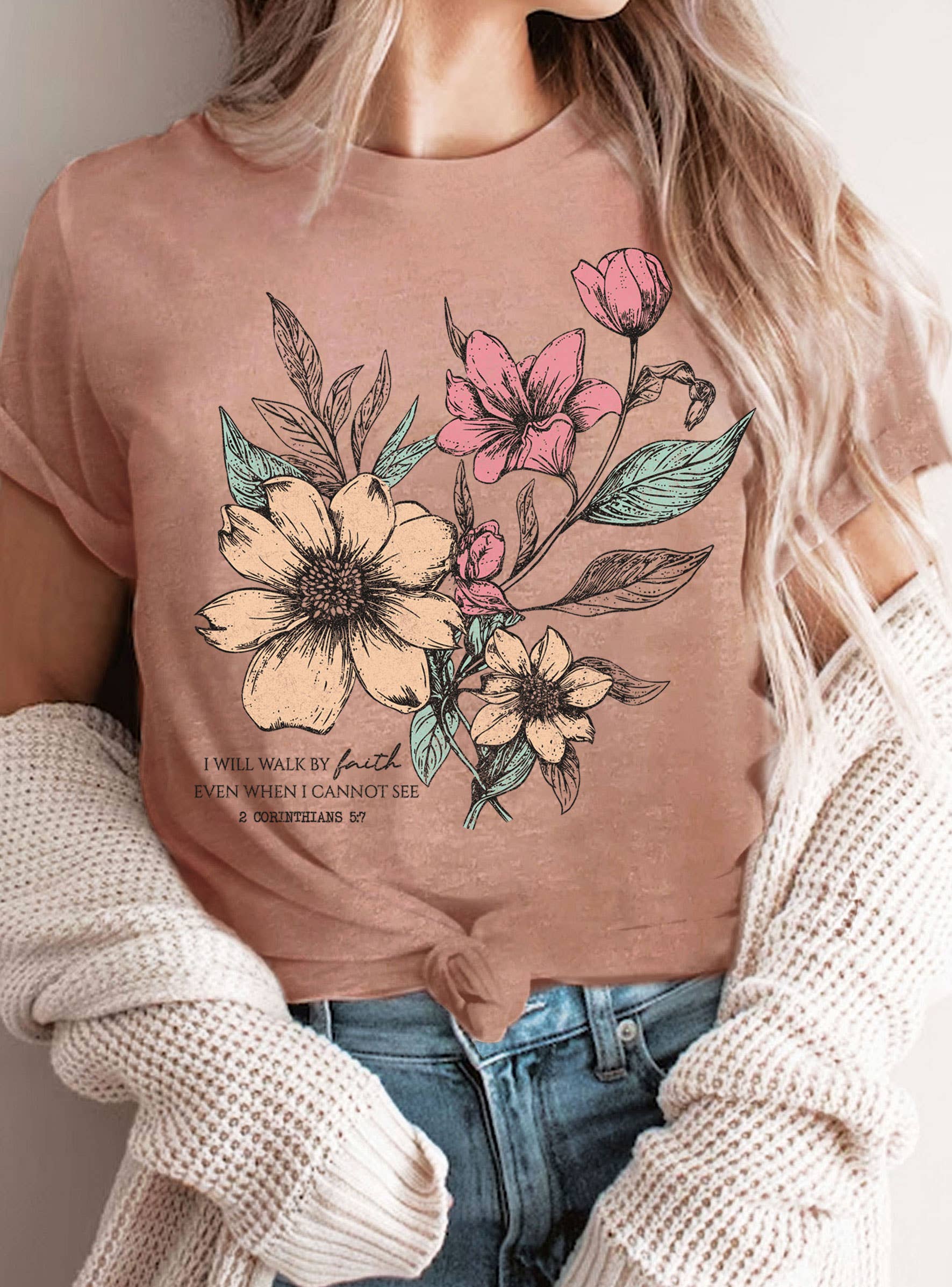Rustee Clothing - Wholesale Screen Printed T-Shirt - Women's - I WILL WALK FAITH FLORAL GRAPHIC TSHIRTS5