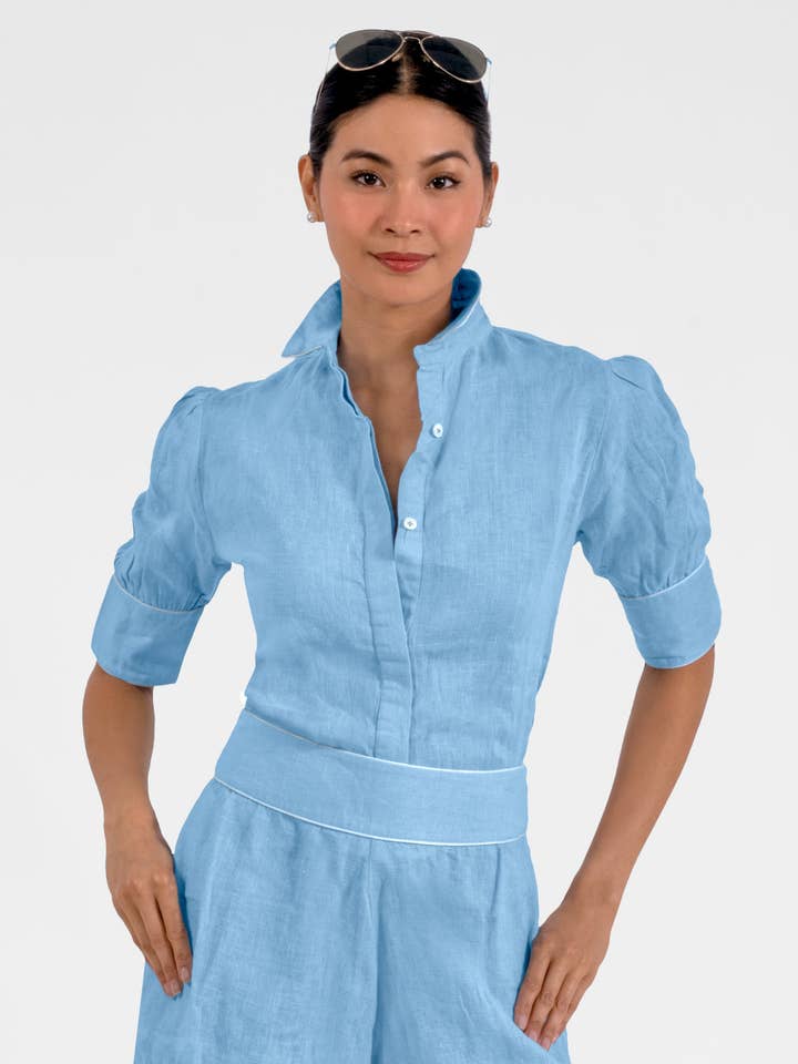 Pip Pip Piping Boyfriend Shirt - Linen for wholesale by Gretchen Scott LLC