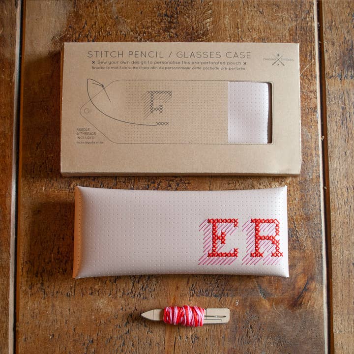 Óculos de ponto/estojo de lápis - kit de ponto cruz rosa DIY por atacado de Chasing Threads