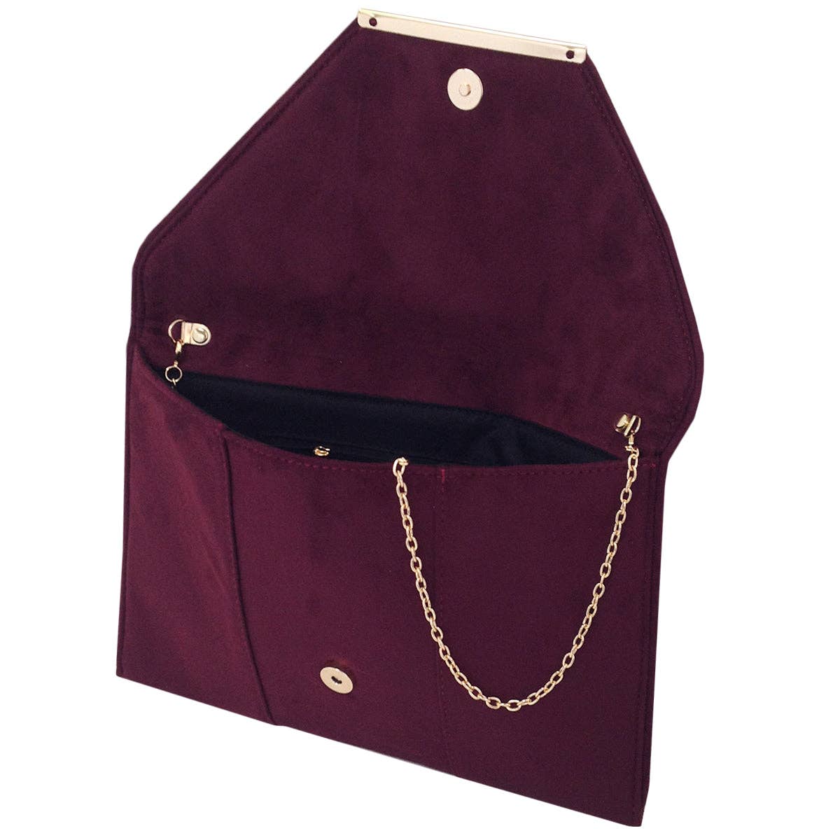 JNBFASHION.COM - Wholesale Clutch Bag - Women's - Faux Microsuede Envelope Clutch - Gold Metal Hardware4