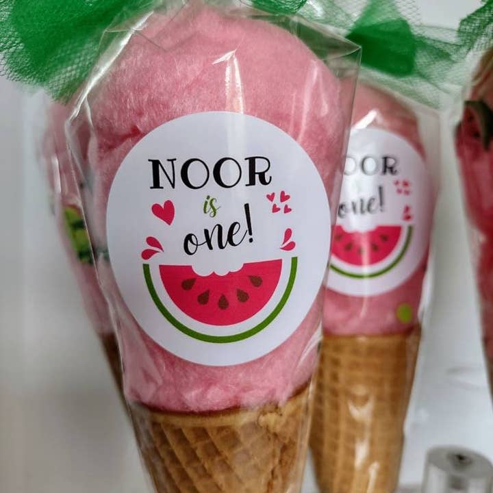 Hey Sugar Cotton Candy - Wholesale Decorative tabletop object - Watermelon Cotton Candy Ice Cream Cone Favors, one dozen - One In A Melon, summer birthday party treats, sweet candy theme, LIMITED EDITION3