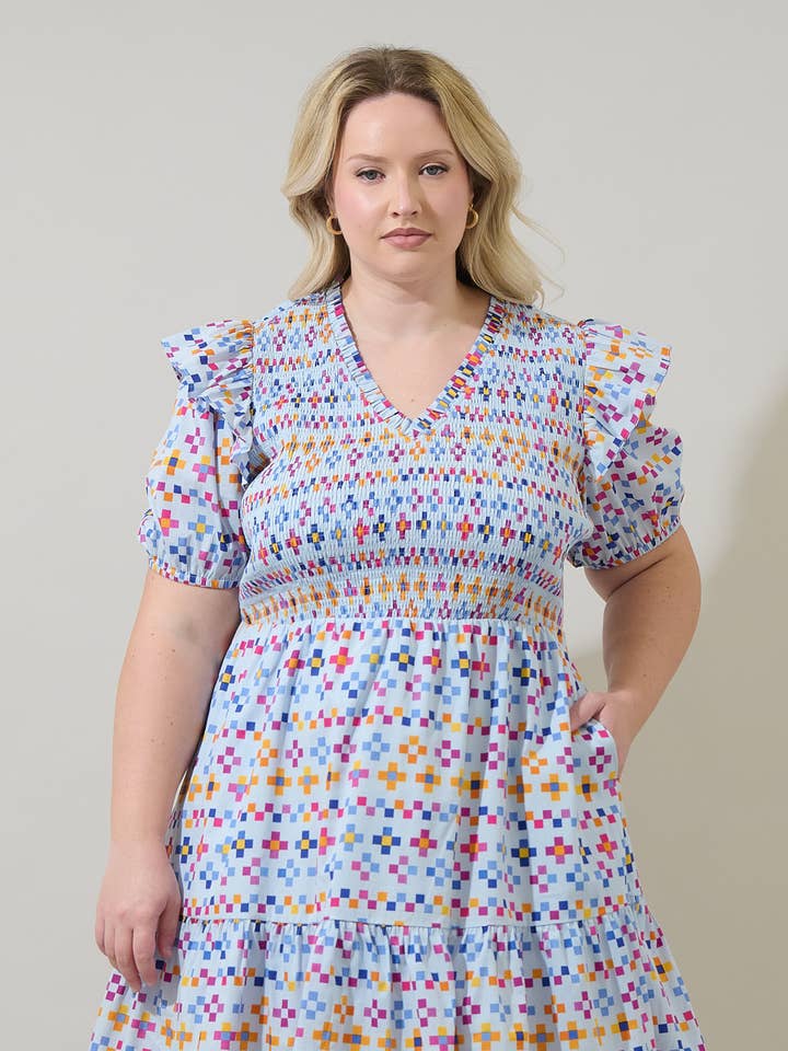 Kessa Geo Leones Smocked Mini Dress Curve for wholesale by Sugarlips