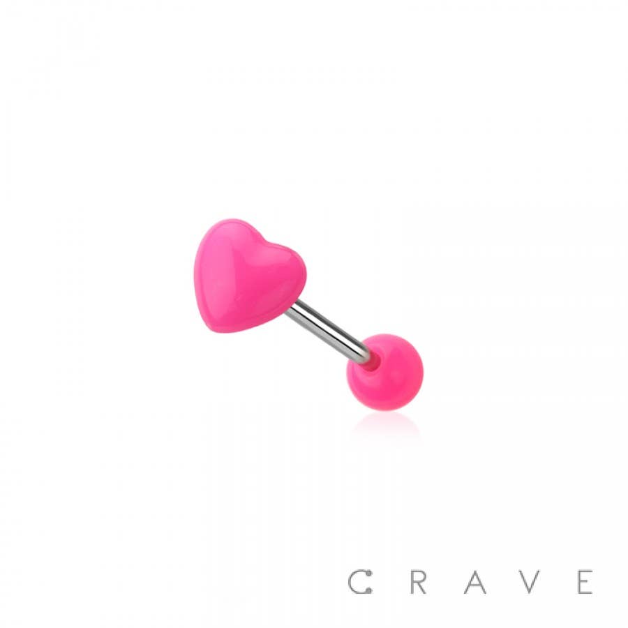 CRAVE - Wholesale Nipple Ring - ACRYLIC HEART 316L SURGICAL STEEL TONGUE BARBELL2