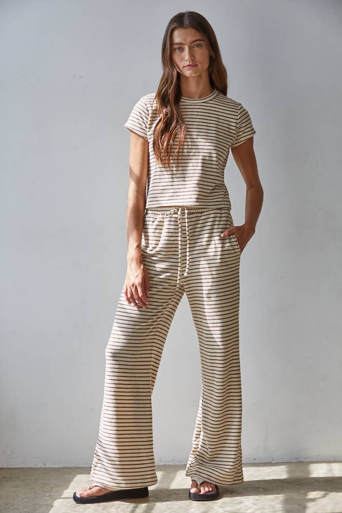 By Together - Wholesale Lounge Sweatpants/Joggers - Women's - L8945B | Knit Polyester Cotton Striped Flare Pants7