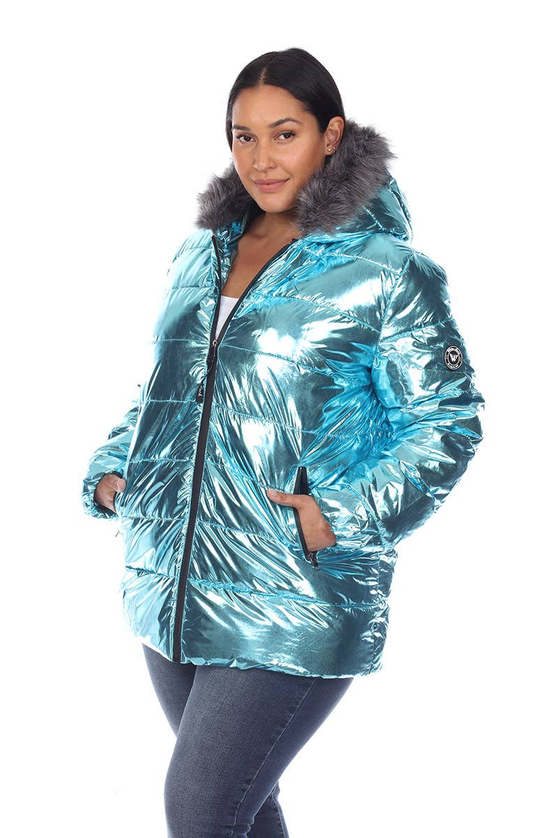 WHITE MARK - Vente Manteau – femme - Doudoune métallisée grande taille avec capuche6