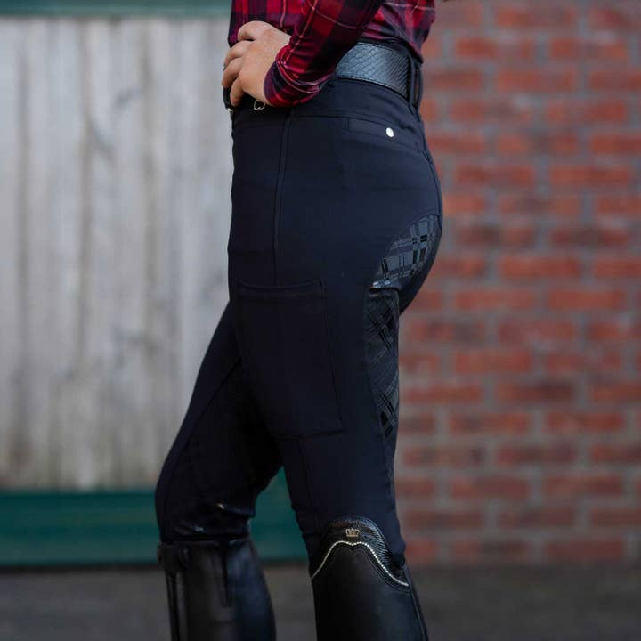 Dapplebay Holiday Plaid Full Seat Compression Breeches - Black for wholesale on Faire