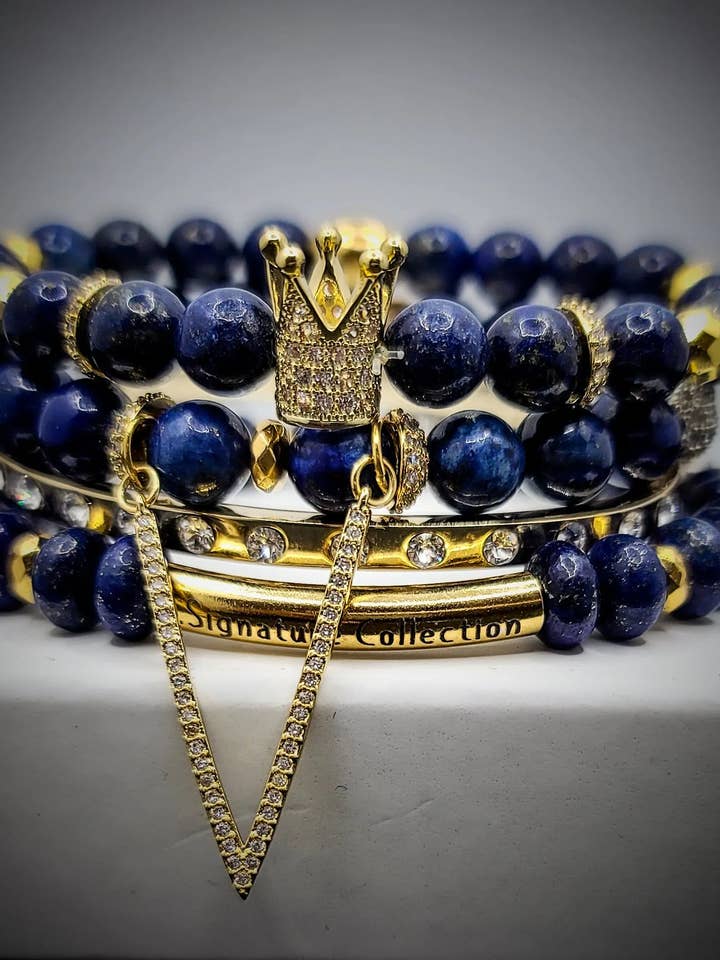 Conjunto de pulseira coroa lápis-lazúli “Royalty” por atacado de L. Styles, LLC