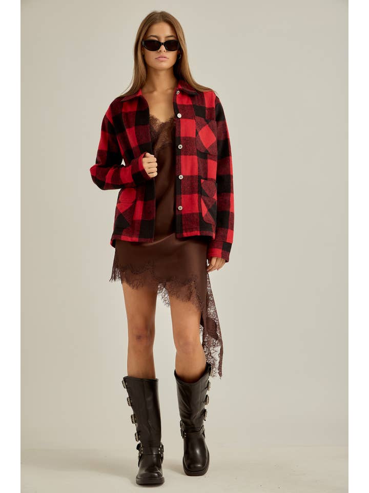 Red Black Winter flannel workwear jacket for wholesale on Faire1