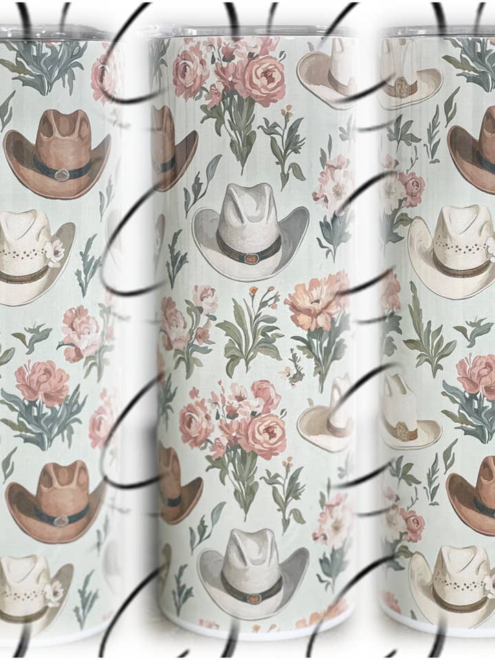 Cowgirl Hats Floral 20oz Skinny Tumbler for wholesale by CMD Wholesale
