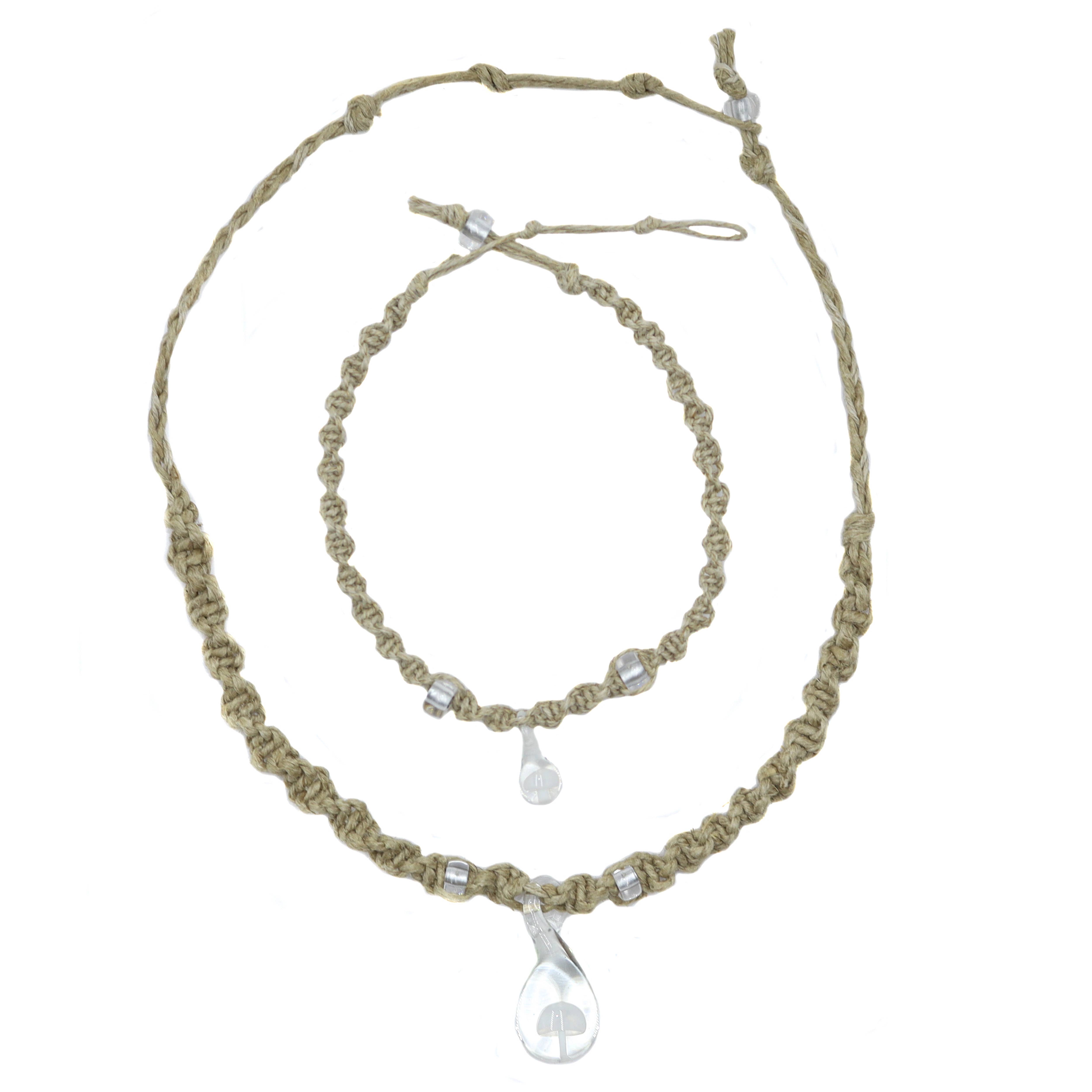 Natalia - Wholesale Jewelry Set - Mushroom Glass Pendant Hemp Choker and Anklet - SET 26