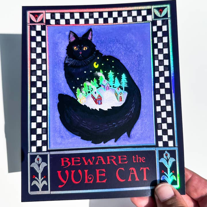 Foil Mini Print: Yule Cat for wholesale by Guided Hand Studio