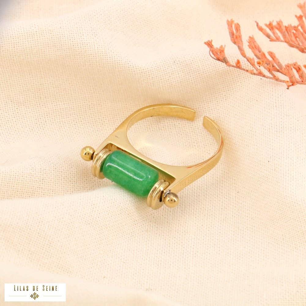 Lilas de Seine - Wholesale Band/Stacked Ring - Large steel talisman ethnic stone tube ring 04235503