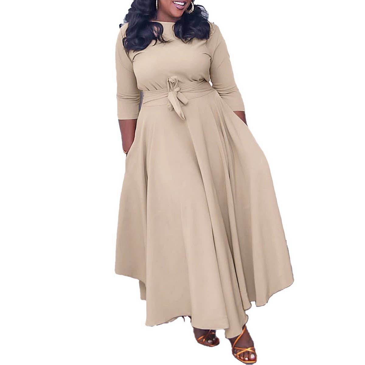 ACCITY - Wholesale Dress - Women's - FASHIONABLE AND ELEGANT LACE-UP PLUS SIZE DRESS_CWDMD365415