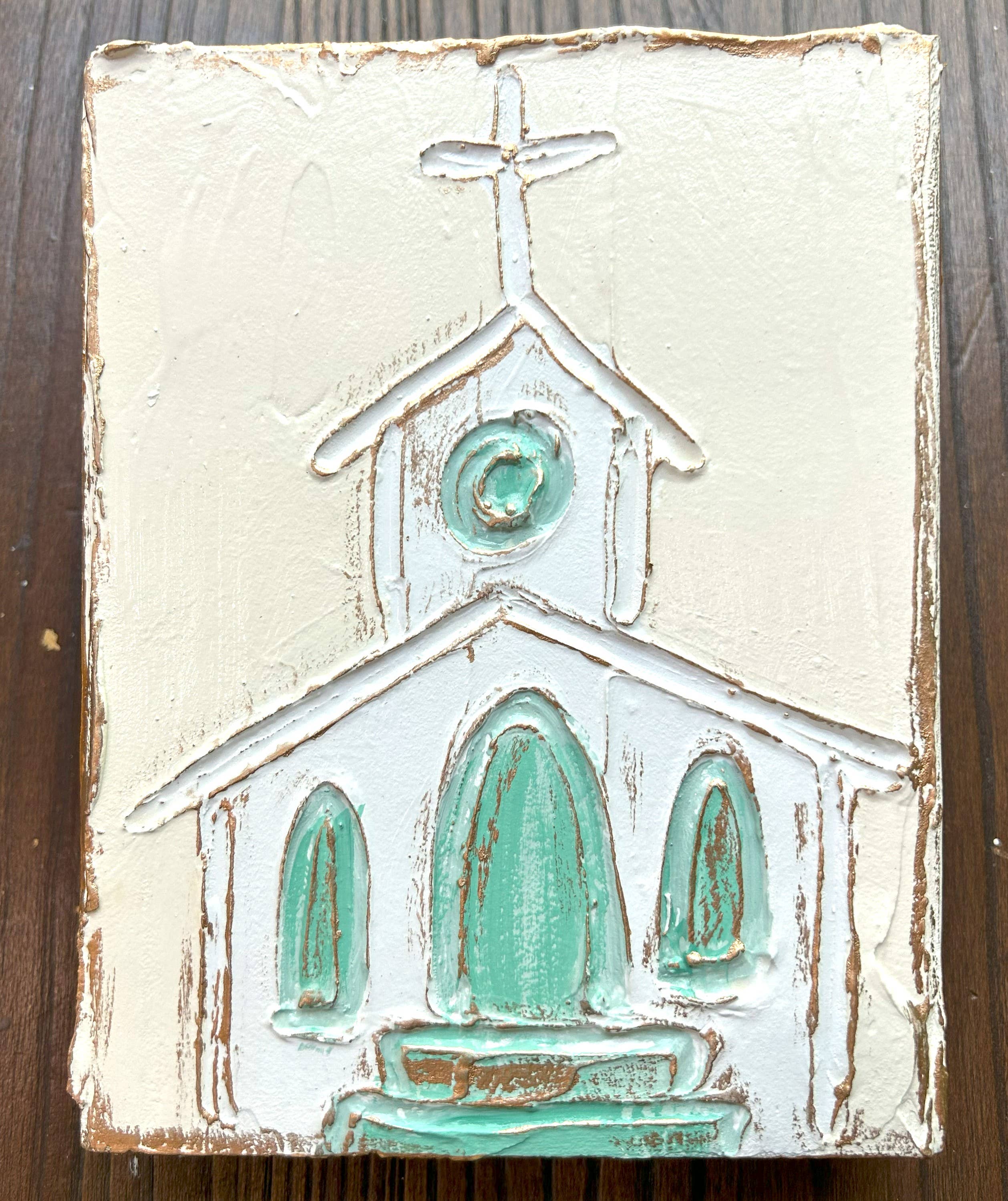 Coddiwomple – wholesale Målning/Teckning – 5x7 Kyrkan handmålade texturerat träblock1