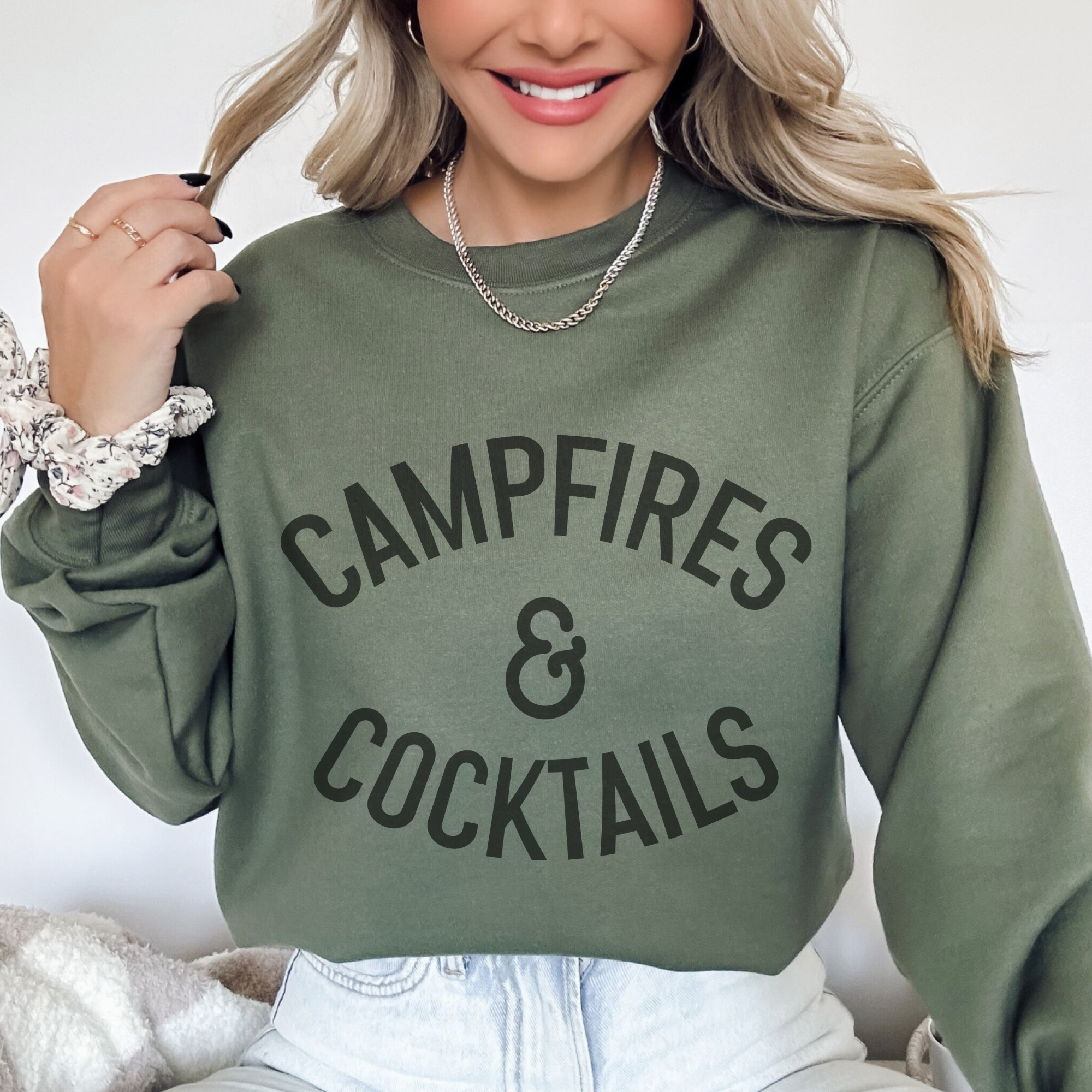 Trendznmore - Modern Graphic Apparel - Wholesale Graphic Sweatshirt - Women's - Campfires and Cocktails Crewneck Sweatshirt5