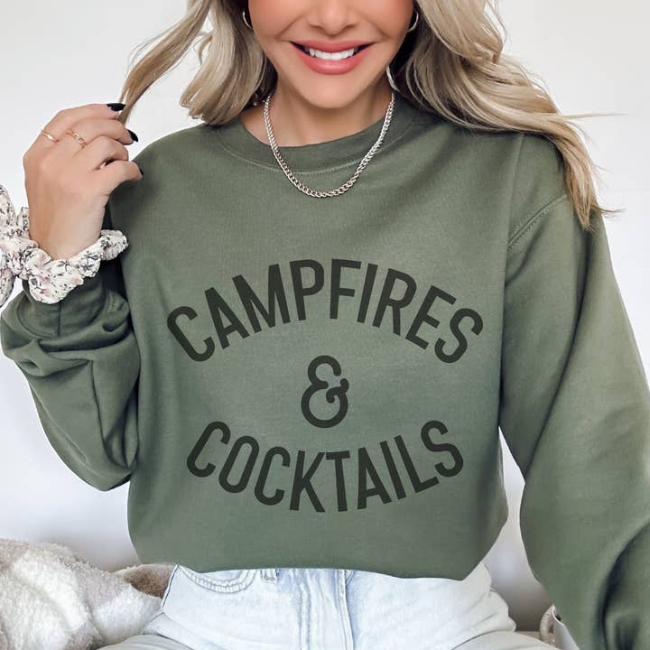 Trendznmore - Modern Graphic Apparel - Wholesale Graphic Sweatshirt - Women's - Campfires and Cocktails Crewneck Sweatshirt5