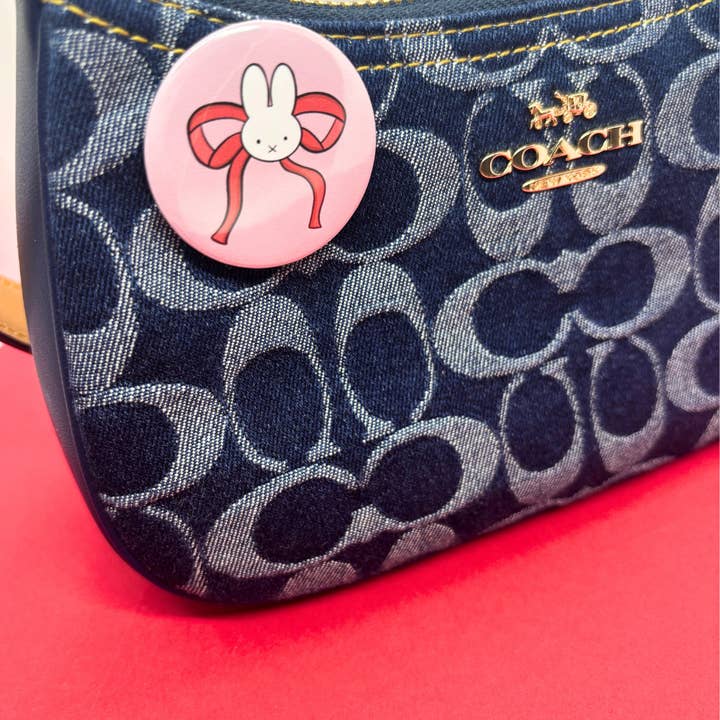 Bow Bunny| Medium Pin Back Button for wholesale by Kish B. Designs