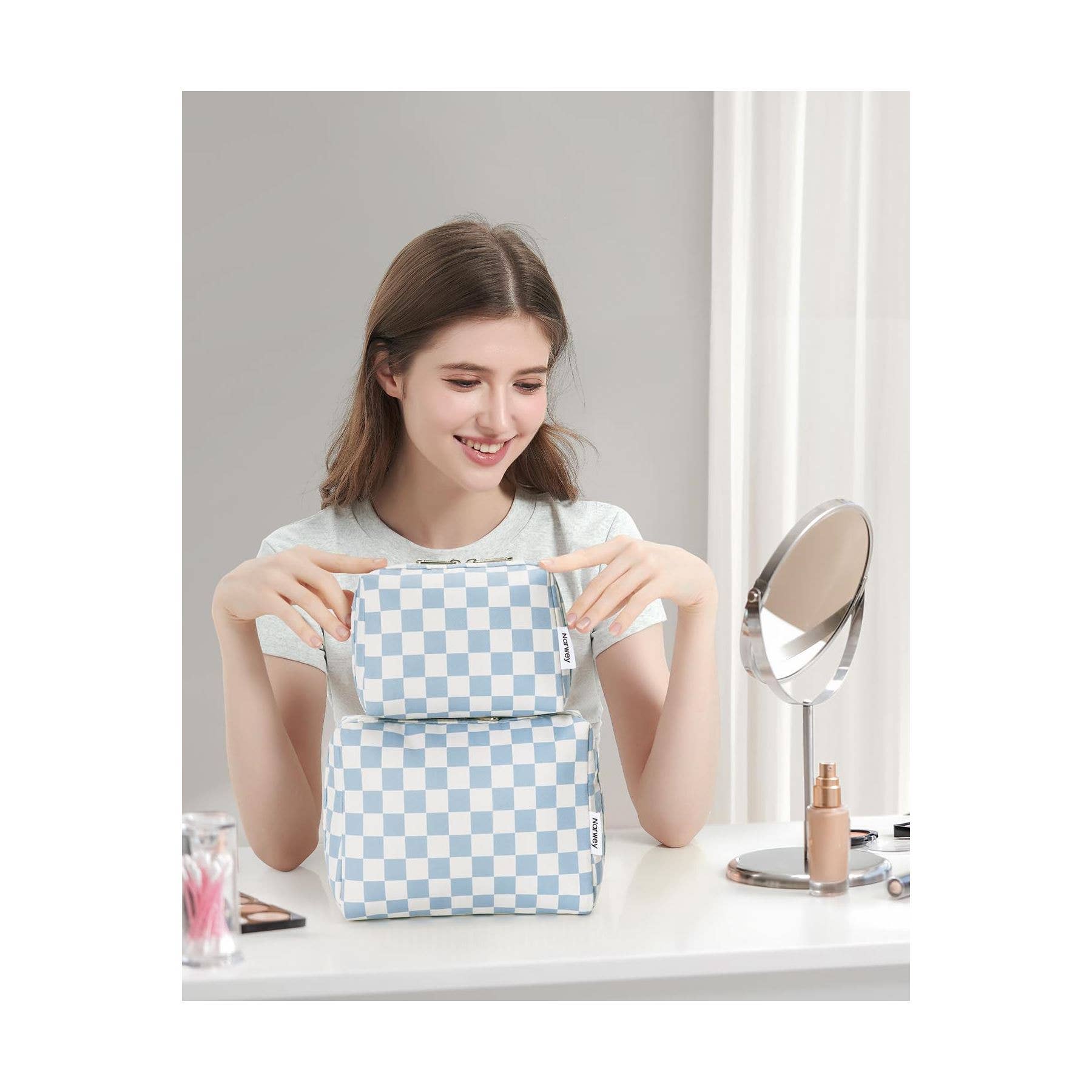 wandf - Wholesale Makeup/Cosmetic Bag - Checkered Makeup Bag Travel Cosmetic Bag Organizer Toiletry79