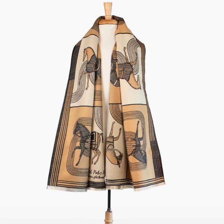 Cavallo - Sciarpa di Lusso con Motivo Equestre Caramello per la vendita all'ingrosso da parte di URBAN-EQUESTRIAN