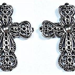 Large Ornate Cross Magnets, Antique Silver, Set of 2 for wholesale by Norma Jean Designs